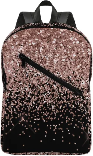 Black Rose Gold Blush Pink Glitter Glam Large Capacity Printed Travel Backpack, Suitable for Both Men And Women, Suitable for Travel, Tourism And Other Scenarios