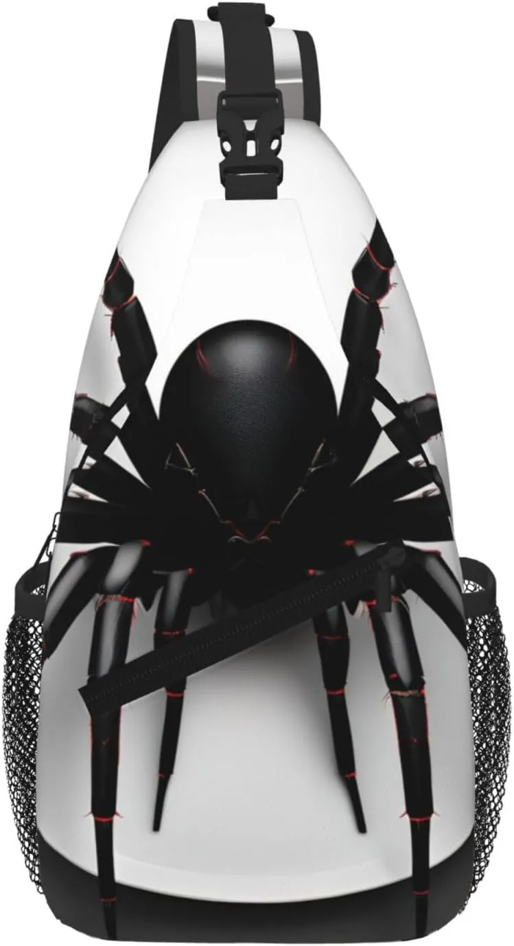 Black Spider Fashion Print Crossbody Chest Bag - Adjustable Strap For Hiking And Working