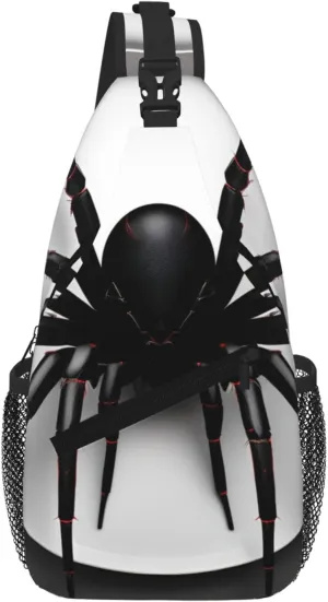 Black Spider Fashion Print Crossbody Chest Bag - Adjustable Strap For Hiking And Working