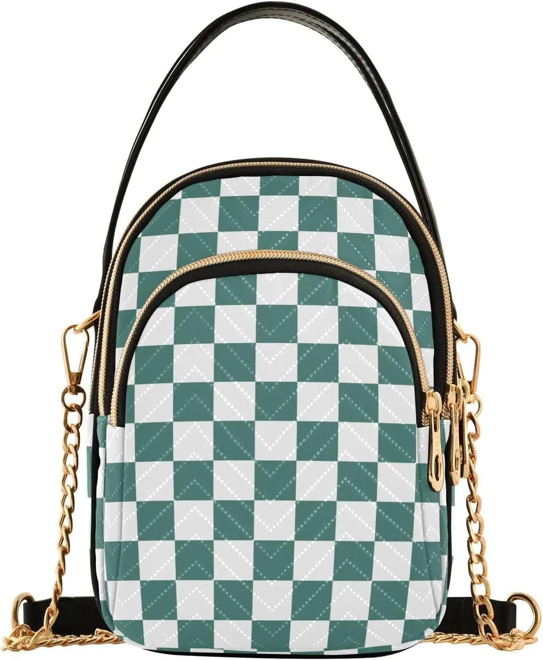 Black White Checkered Crossbody Bag for Women Shoulder Handbag Ladies Purse Cell Phone Tote Bags
