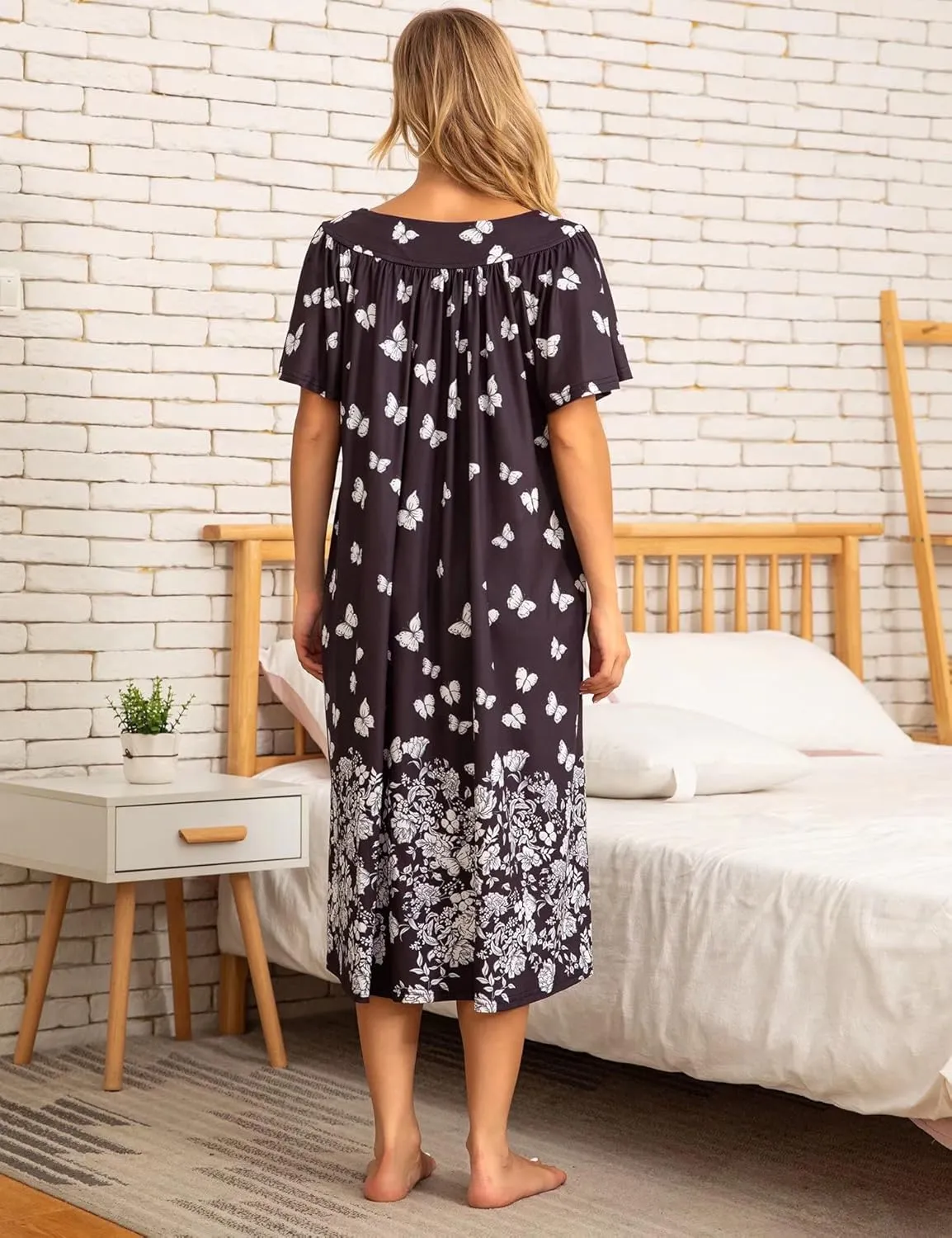 Bloggerlove House Dresses for Women With Pockets Mumu Duster Housecoat Short Sleeve Patio Dress S-XXL