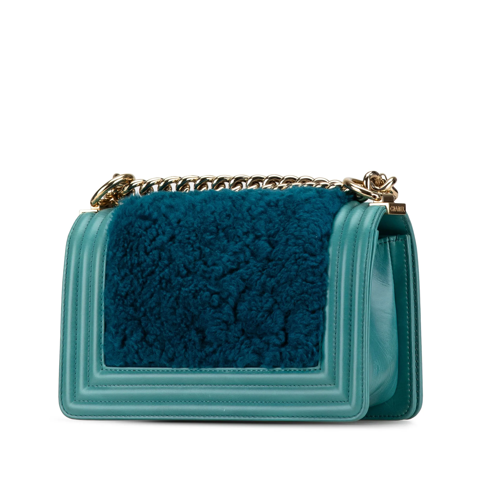 Blue Chanel Small Shearling Boy Flap Crossbody Bag