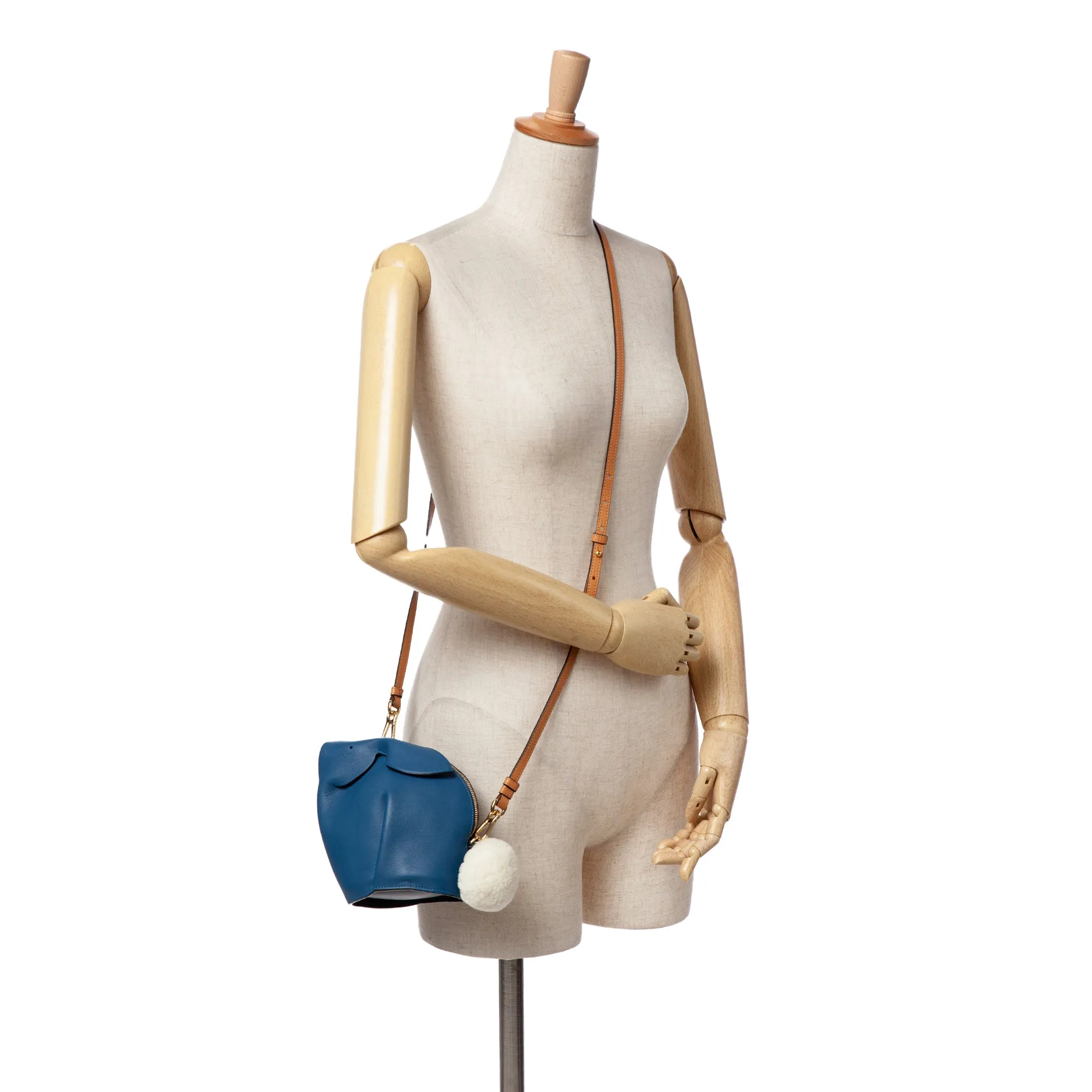 Blue LOEWE Mini Calfskin Shearling Bunny Crossbody