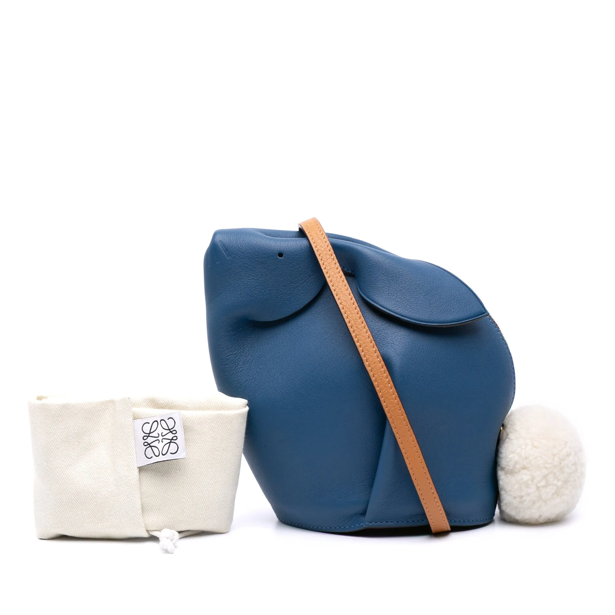 Blue LOEWE Mini Calfskin Shearling Bunny Crossbody