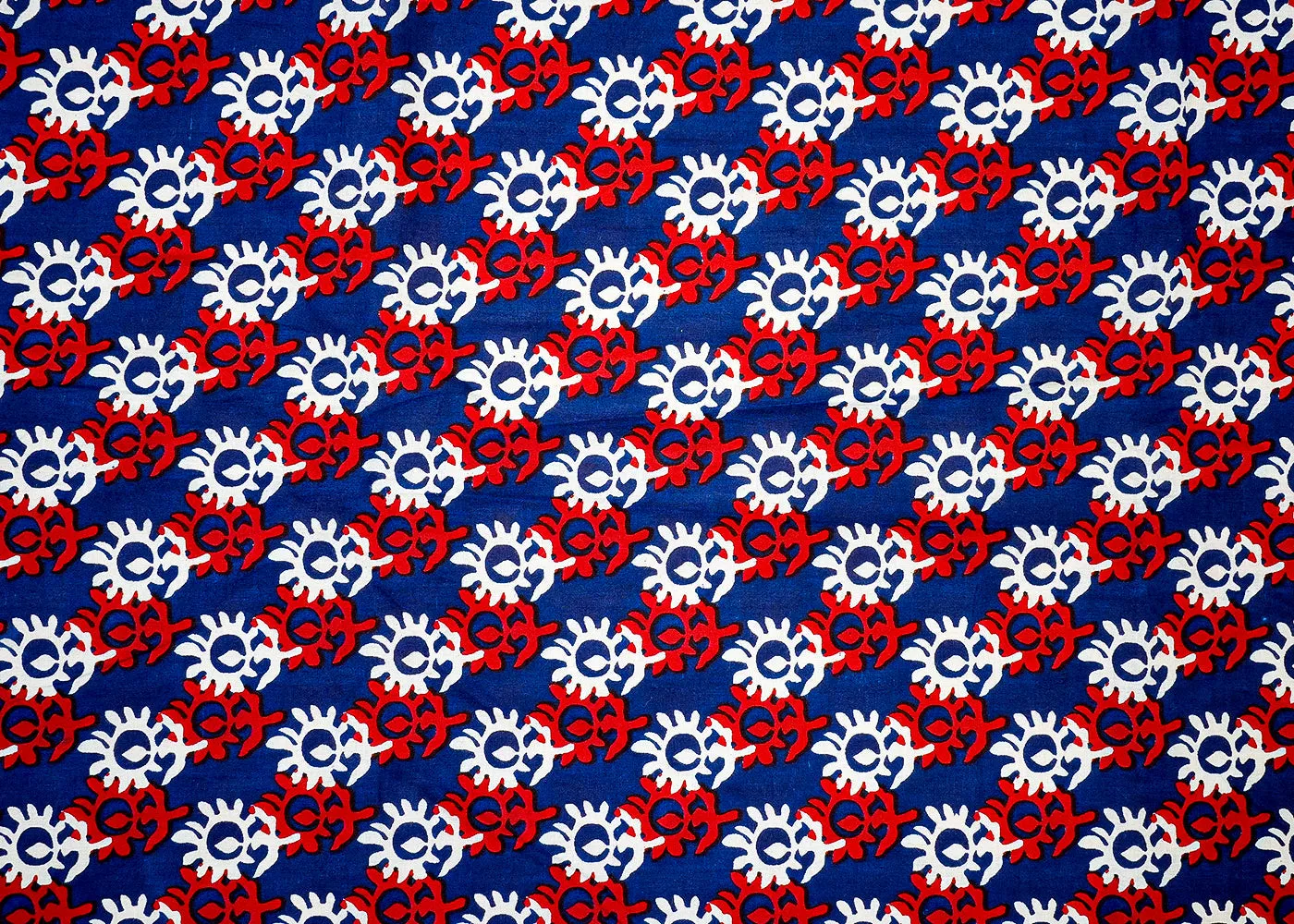 Blue Printed Cotton Fabric with Allover Flower Motifs 13786