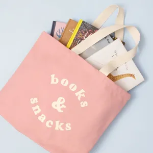 Books & Snacks - Blush Pink Canvas Tote Bag
