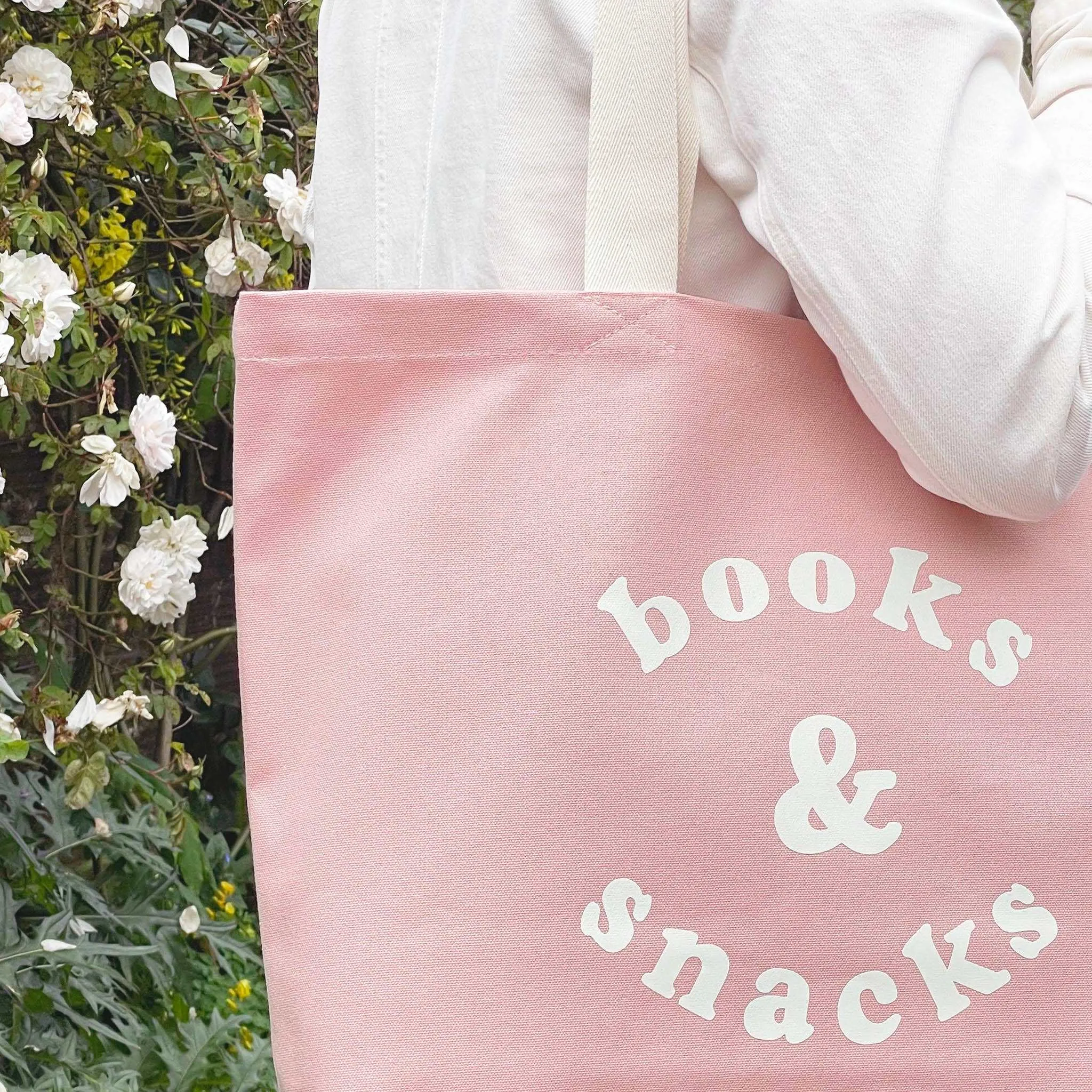 Books & Snacks - Blush Pink Canvas Tote Bag