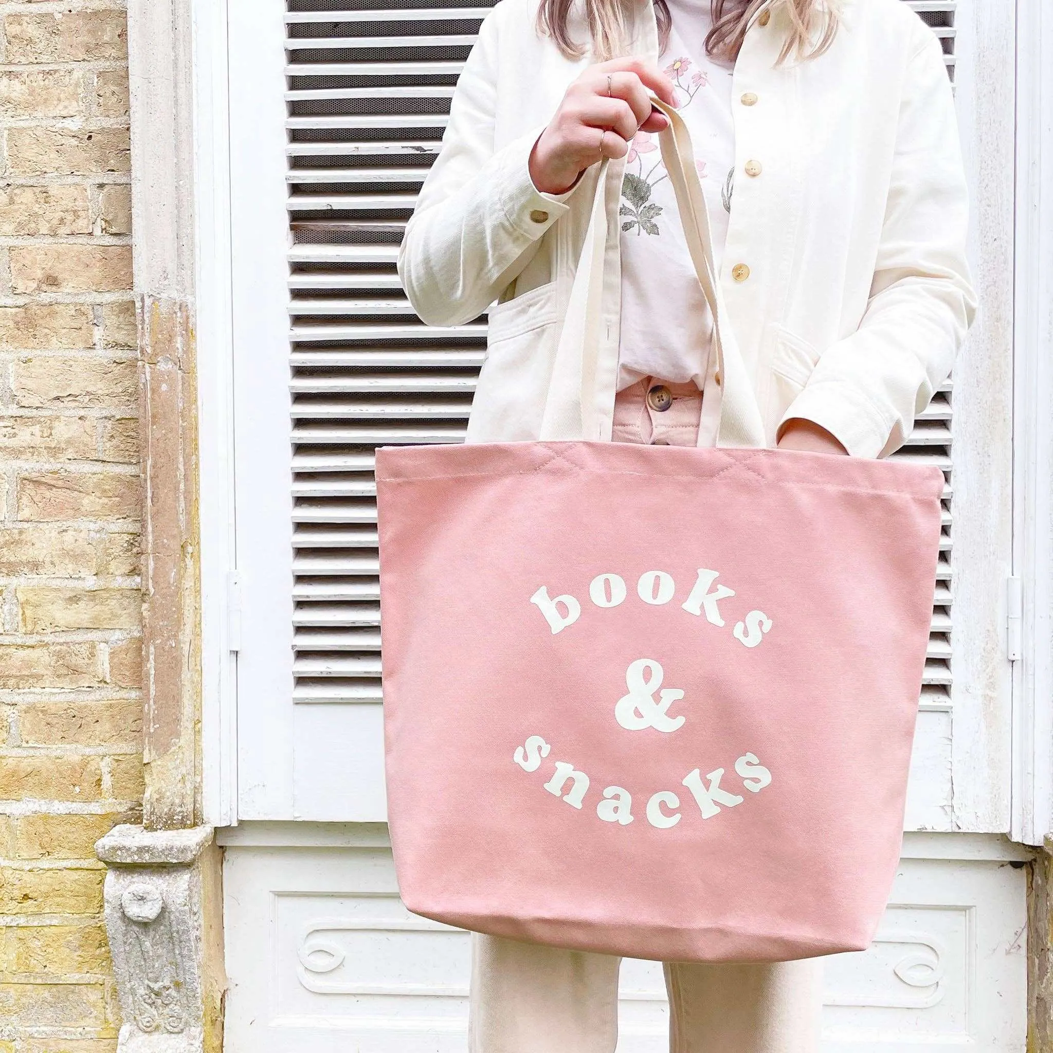 Books & Snacks - Blush Pink Canvas Tote Bag