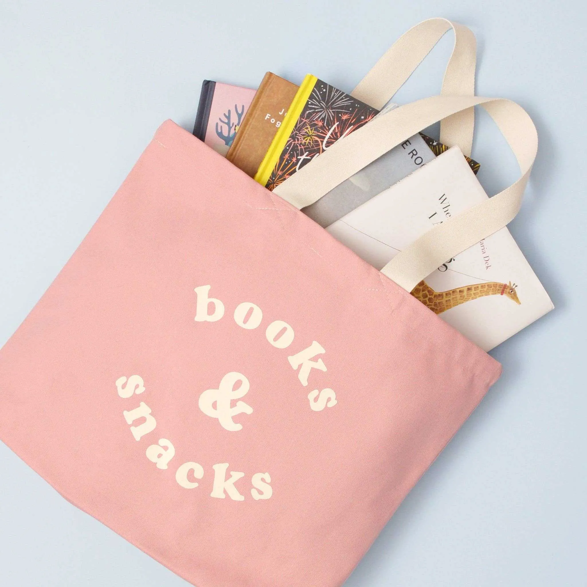 Books & Snacks - Blush Pink Canvas Tote Bag