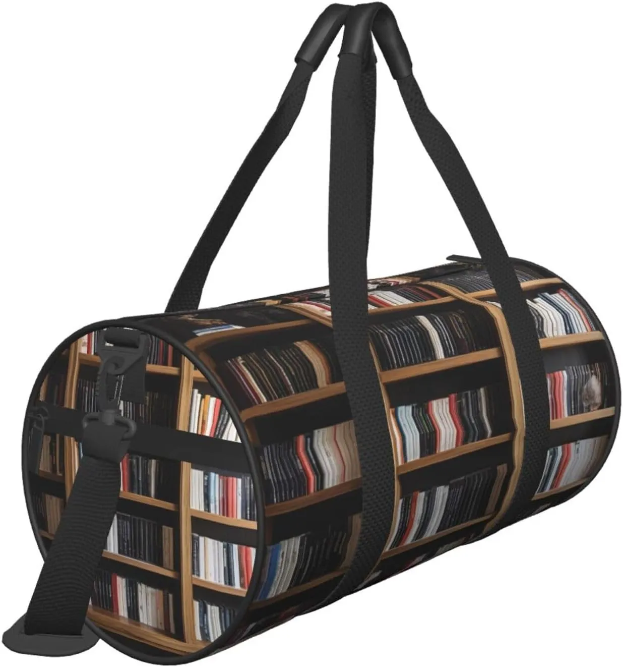 Bookshelf Book Printed Travel Bag,Round Personal Item Storage bag,Foldie Duffel Bag for Traveling Vacation,Fitness,Sports