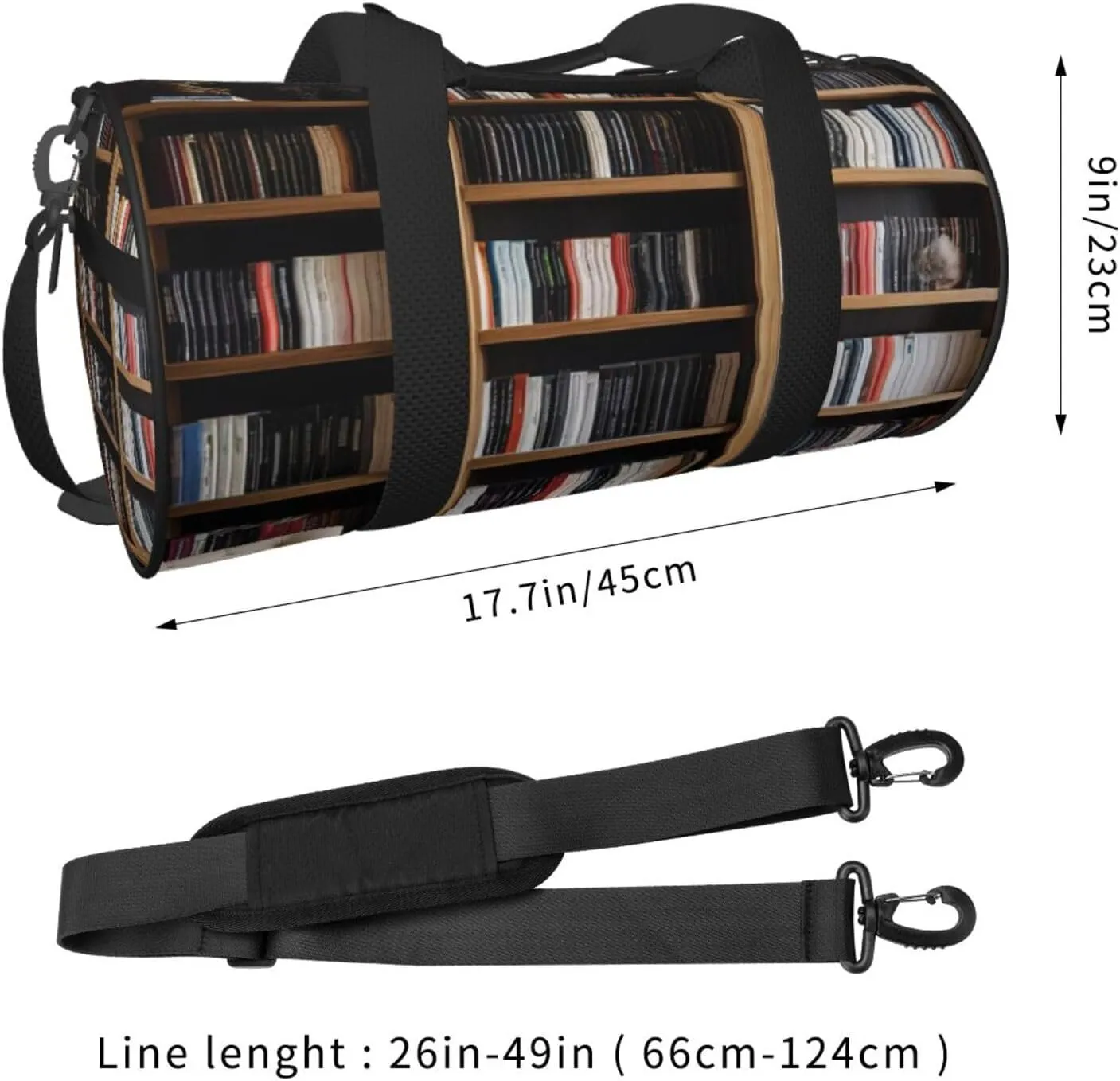 Bookshelf Book Printed Travel Bag,Round Personal Item Storage bag,Foldie Duffel Bag for Traveling Vacation,Fitness,Sports
