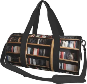 Bookshelf Book Printed Travel Bag,Round Personal Item Storage bag,Foldie Duffel Bag for Traveling Vacation,Fitness,Sports