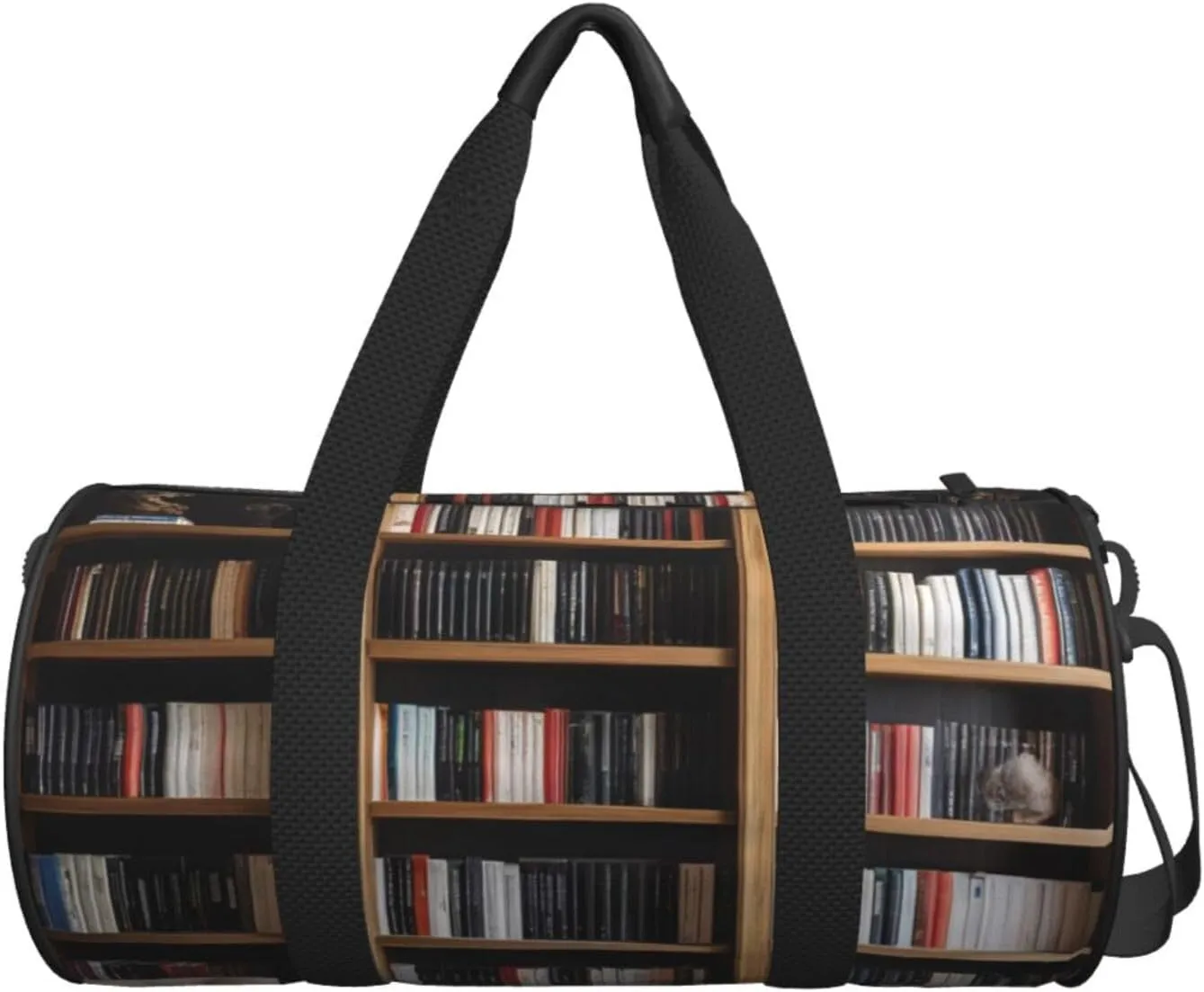 Bookshelf Book Printed Travel Bag,Round Personal Item Storage bag,Foldie Duffel Bag for Traveling Vacation,Fitness,Sports
