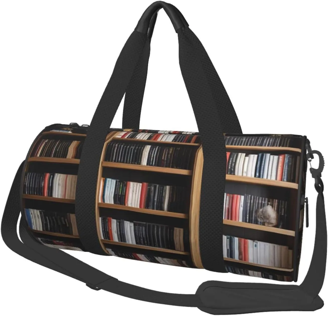 Bookshelf Book Printed Travel Bag,Round Personal Item Storage bag,Foldie Duffel Bag for Traveling Vacation,Fitness,Sports
