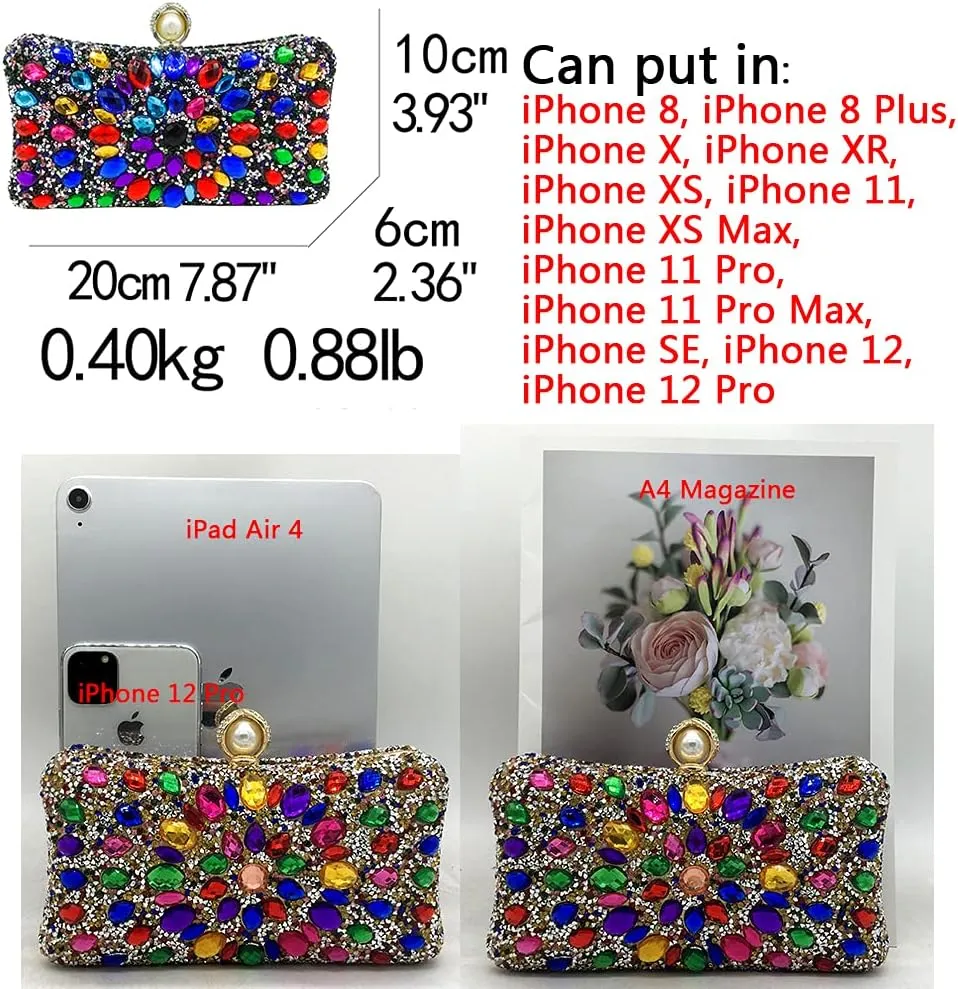 Boutique De FGG Pearl Clasp Crystal Clutch Purses for Women Evening Bags Wedding Handbag Party Rhinestone Clutch Bag,Mini