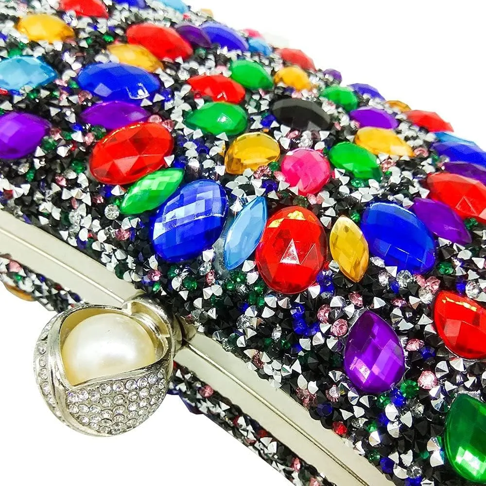 Boutique De FGG Pearl Clasp Crystal Clutch Purses for Women Evening Bags Wedding Handbag Party Rhinestone Clutch Bag,Mini