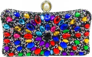 Boutique De FGG Pearl Clasp Crystal Clutch Purses for Women Evening Bags Wedding Handbag Party Rhinestone Clutch Bag,Mini