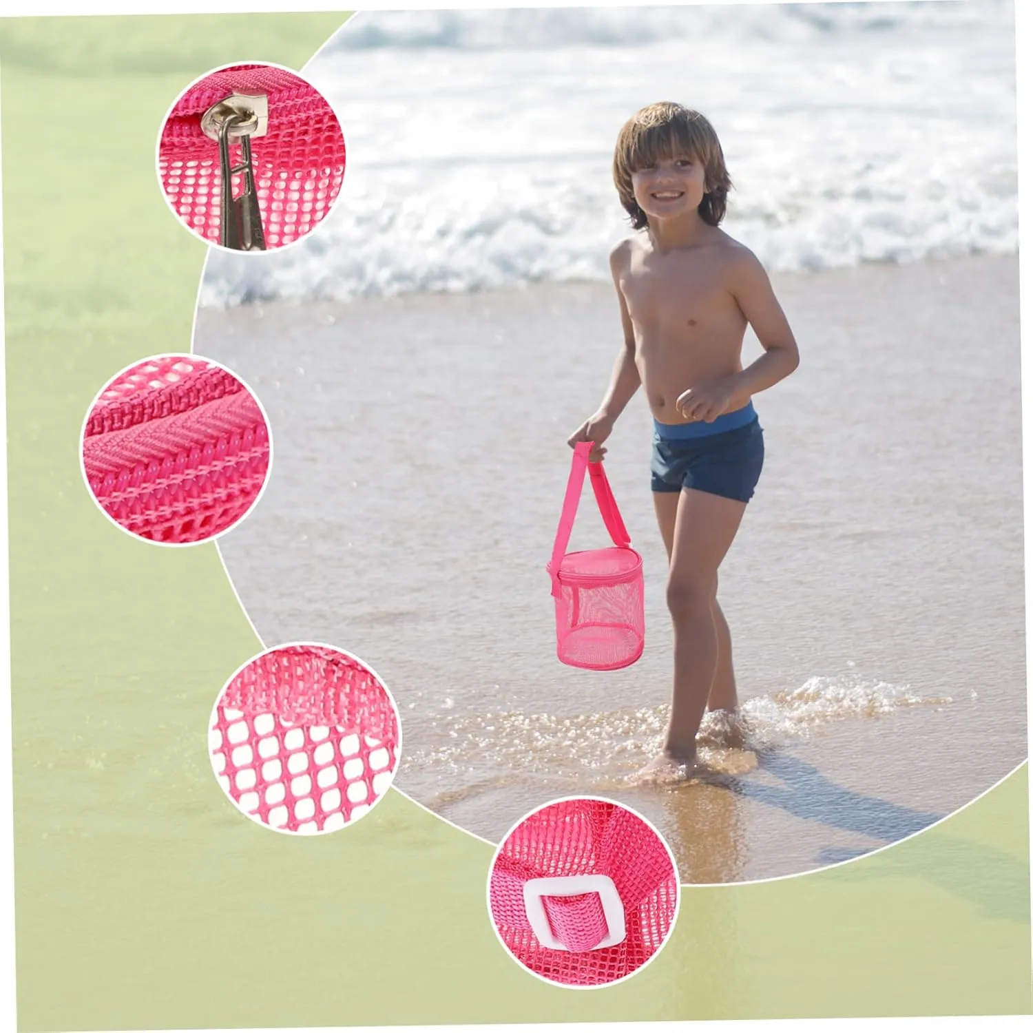 Boy Girl Mesh Beach Bag Organizer Portable Sand Toy Bucket for Boys Girls Storage for Shells Towels and Beach Essentials Present for Summer Fun