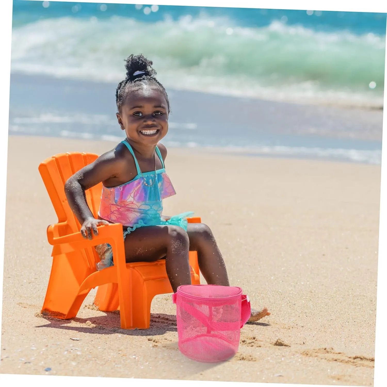 Boy Girl Mesh Beach Bag Organizer Portable Sand Toy Bucket for Boys Girls Storage for Shells Towels and Beach Essentials Present for Summer Fun
