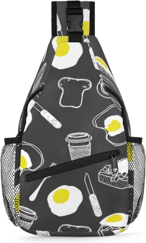 Breakfast Coffee Sling Backpack for Men Women, Casual Crossbody Shoulder Bag, Lightweight Chest Bag Daypack for Gym Cycling Travel Hiking Outdoor Sports