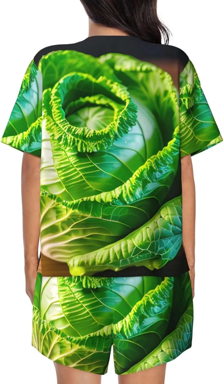 Bright Cabbage print Pajama Sets Short Sleeve Sleepwear Top and Pants Floral Printed Lounge Sets with Pockets