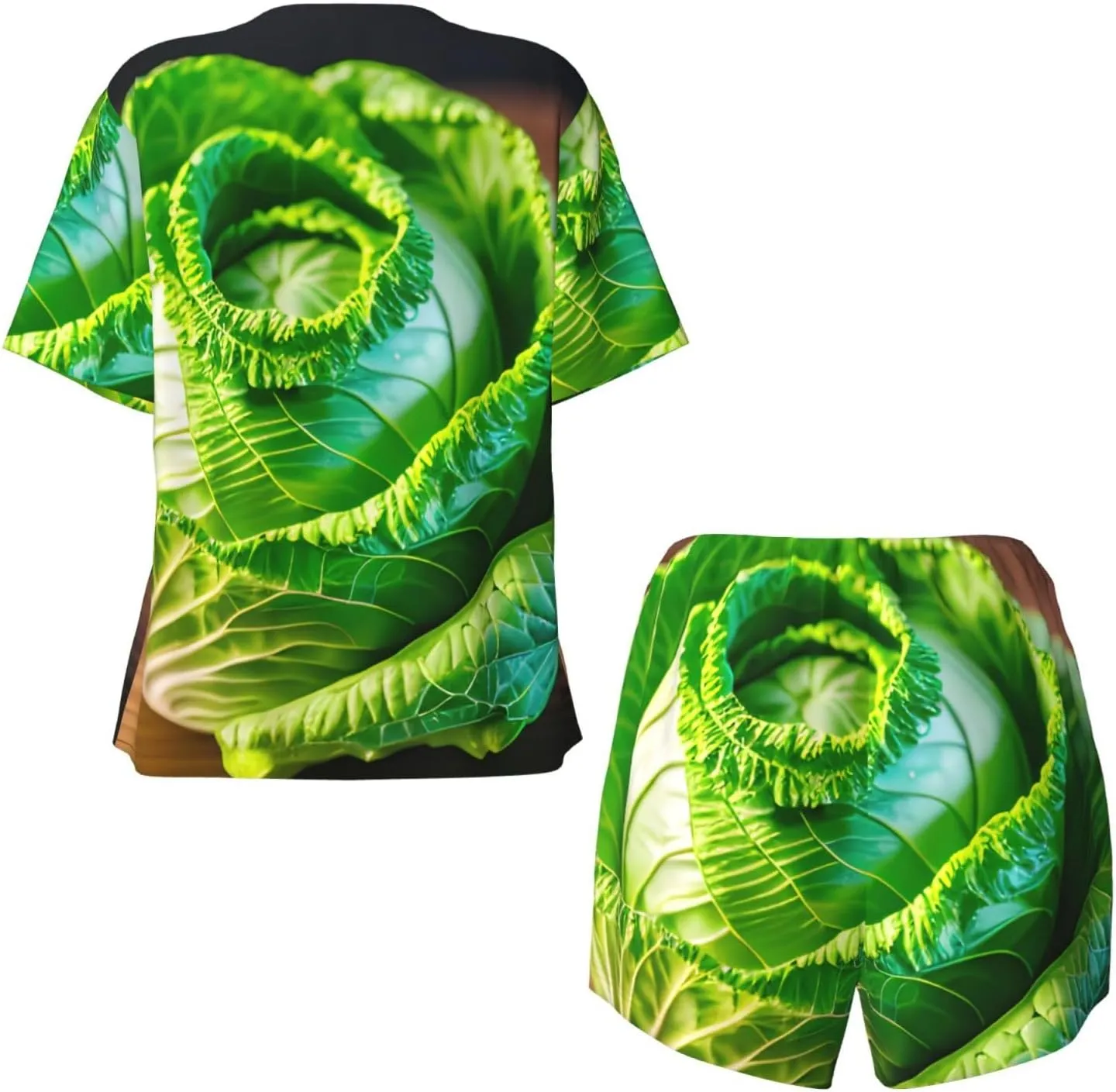 Bright Cabbage print Pajama Sets Short Sleeve Sleepwear Top and Pants Floral Printed Lounge Sets with Pockets