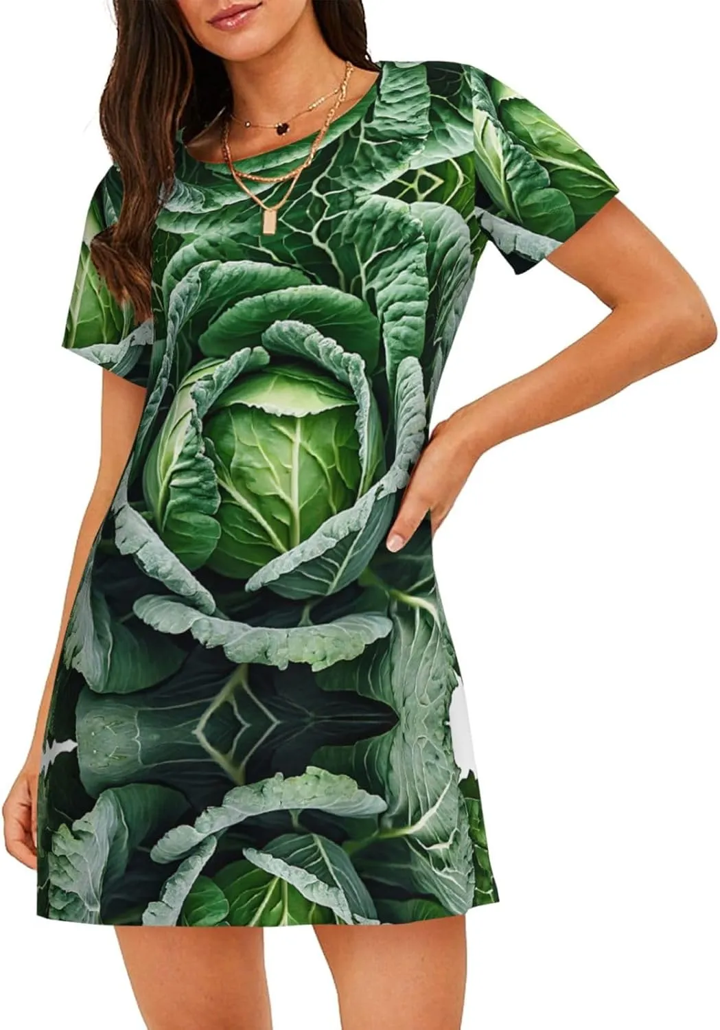 Bright Cabbage Print Womens Nightgowns Short Sleeve Printed Nightshirts Casual Sleepwear Soft Sleepdress S-3xl
