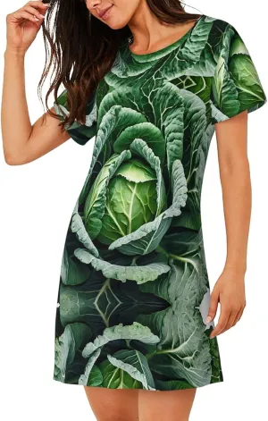 Bright Cabbage Print Womens Nightgowns Short Sleeve Printed Nightshirts Casual Sleepwear Soft Sleepdress S-3xl