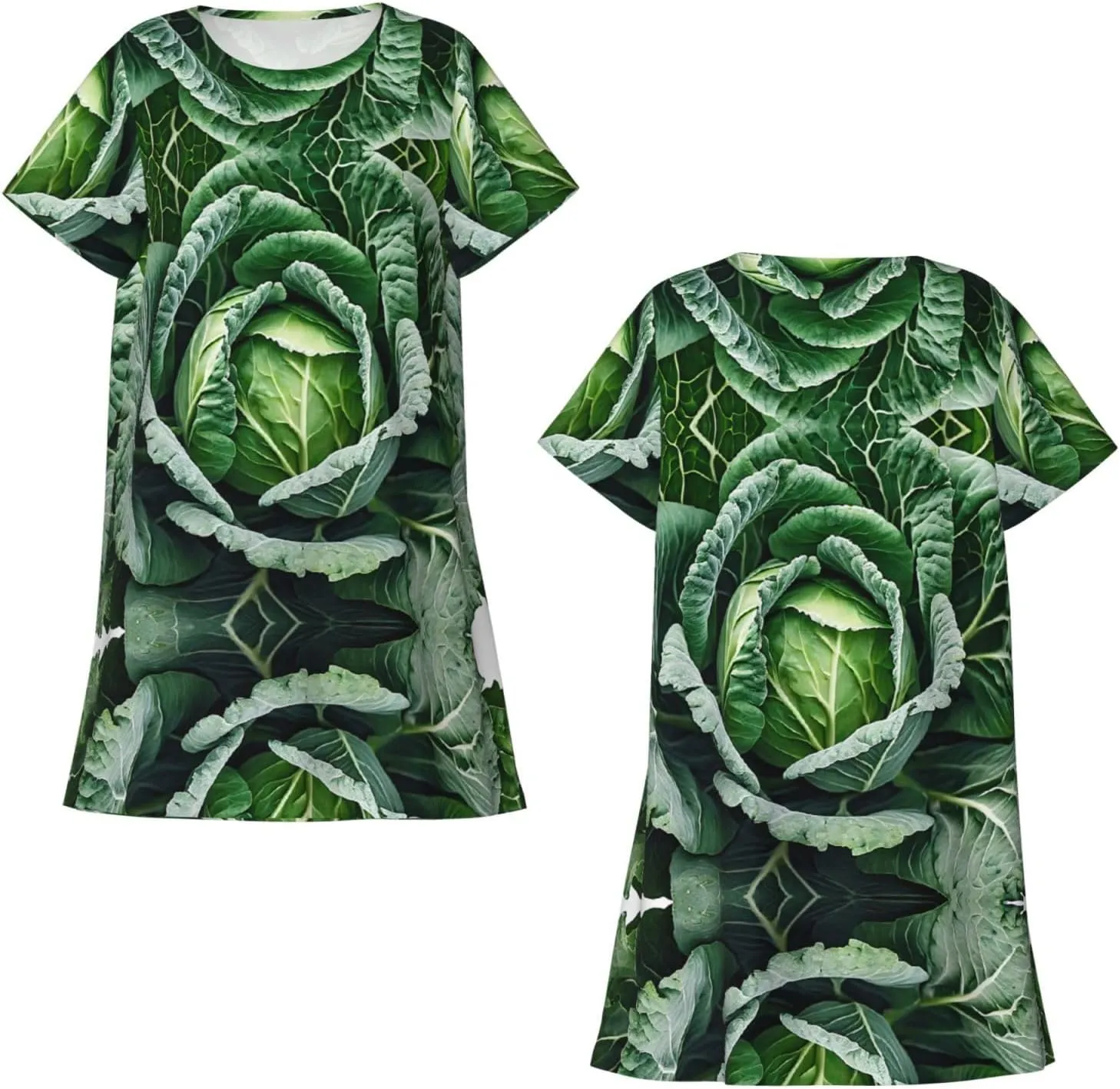 Bright Cabbage Print Womens Nightgowns Short Sleeve Printed Nightshirts Casual Sleepwear Soft Sleepdress S-3xl