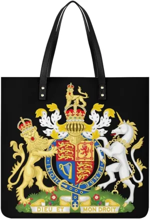 British Royal Coat of Arms England Queen Novelty Tote Bags for Women Funny Handbags Top Handle Purses Crossbody Shoulder Bag Fashion