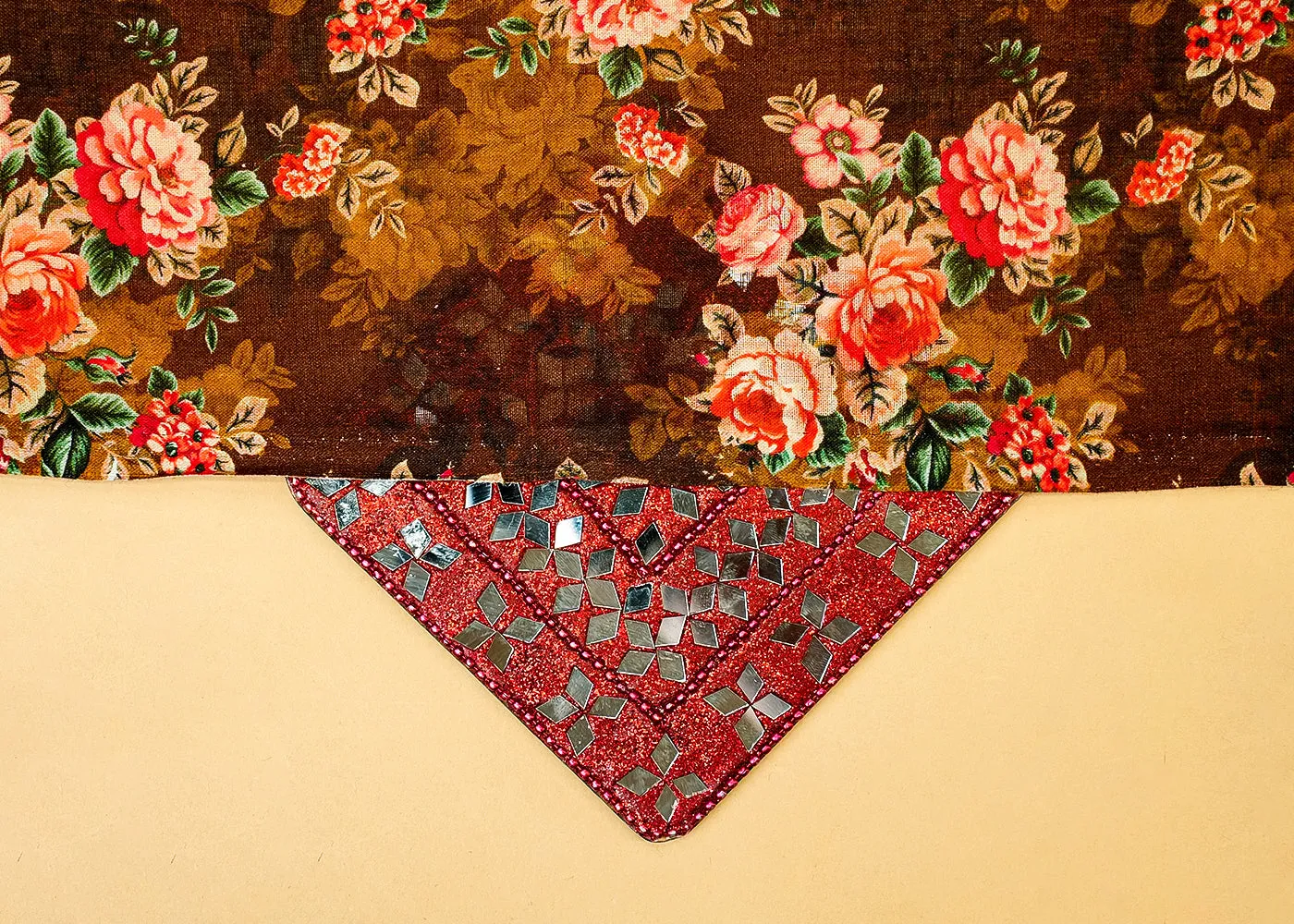 Brown   Cotton Fabric with Allover Floral Motifs 13828