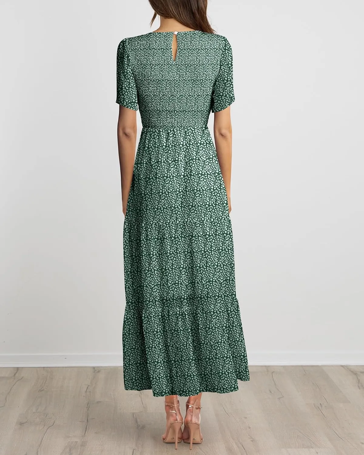 BTFBM Women Casual Short Sleeve Crew Neck Summer Dress Bohemian Floral Printed Flowy Maxi Dresses Tiered Cocktail Dress