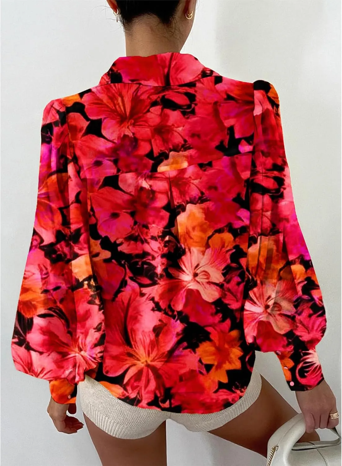 BTFBM Women Fashion Button Down Shirts V Neck Printed Solid Boho Long Sleeve Blouses Dressy Casual Summer Spring Tops
