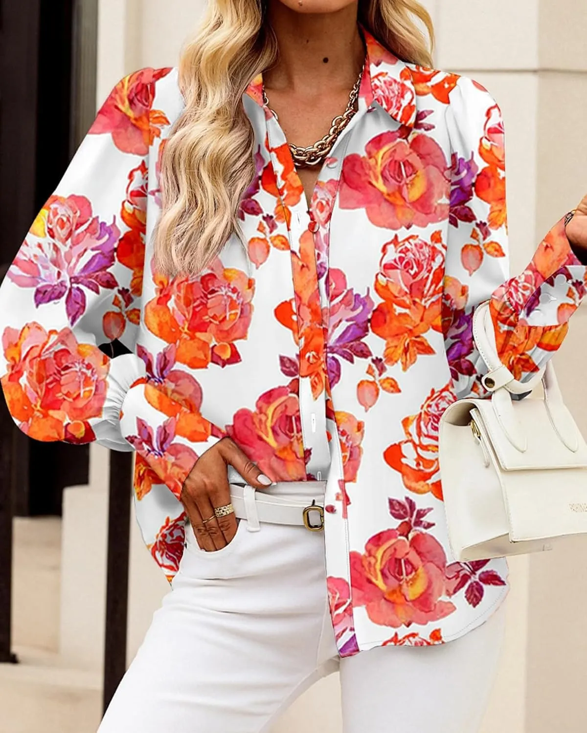 BTFBM Women Fashion Button Down Shirts V Neck Printed Solid Boho Long Sleeve Blouses Dressy Casual Summer Spring Tops