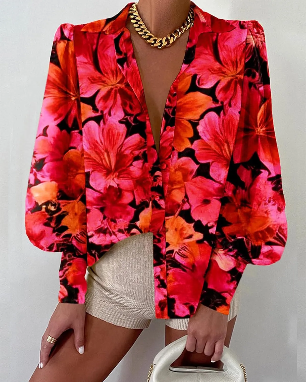 BTFBM Women Fashion Button Down Shirts V Neck Printed Solid Boho Long Sleeve Blouses Dressy Casual Summer Spring Tops