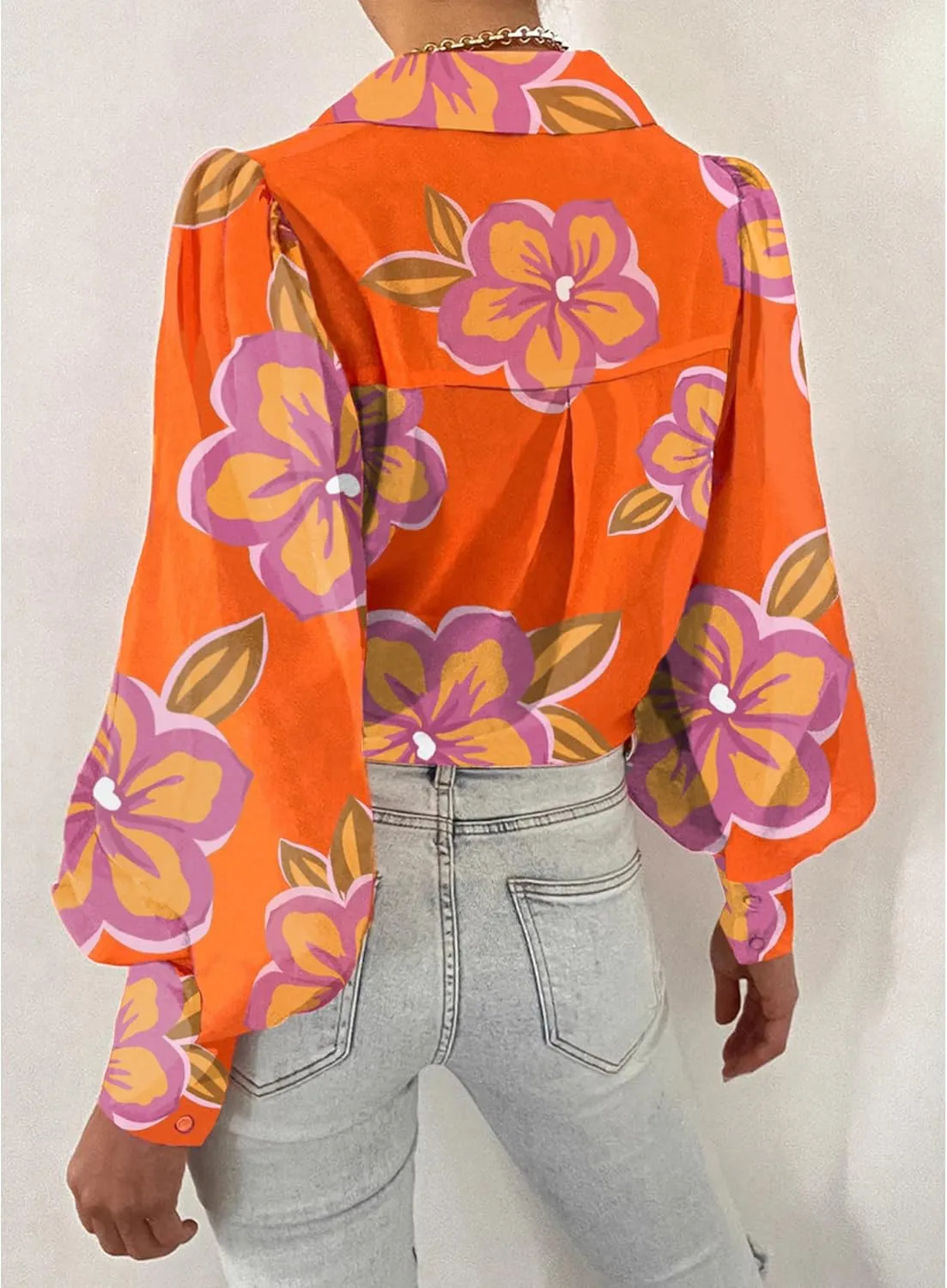 BTFBM Women Fashion Button Down Shirts V Neck Printed Solid Boho Long Sleeve Blouses Dressy Casual Summer Spring Tops