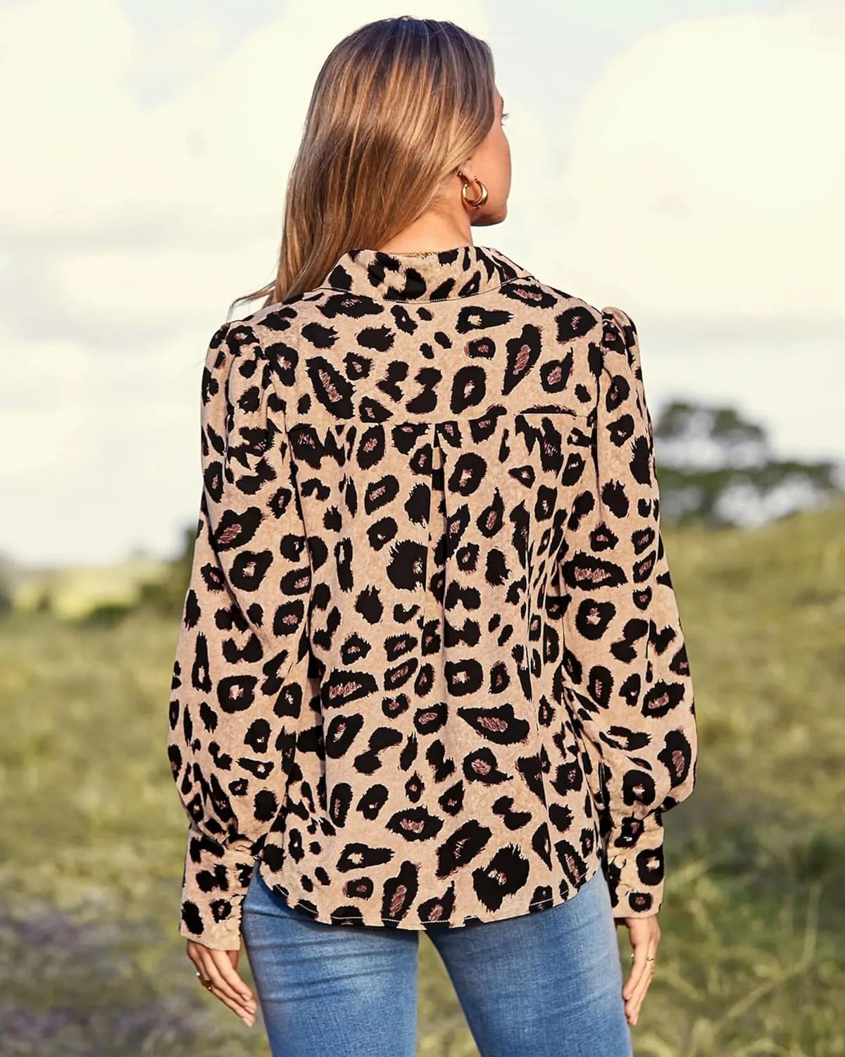 BTFBM Women Fashion Button Down Shirts V Neck Printed Solid Boho Long Sleeve Blouses Dressy Casual Summer Spring Tops