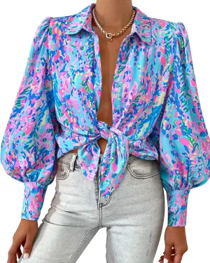 BTFBM Women Fashion Button Down Shirts V Neck Printed Solid Boho Long Sleeve Blouses Dressy Casual Summer Spring Tops