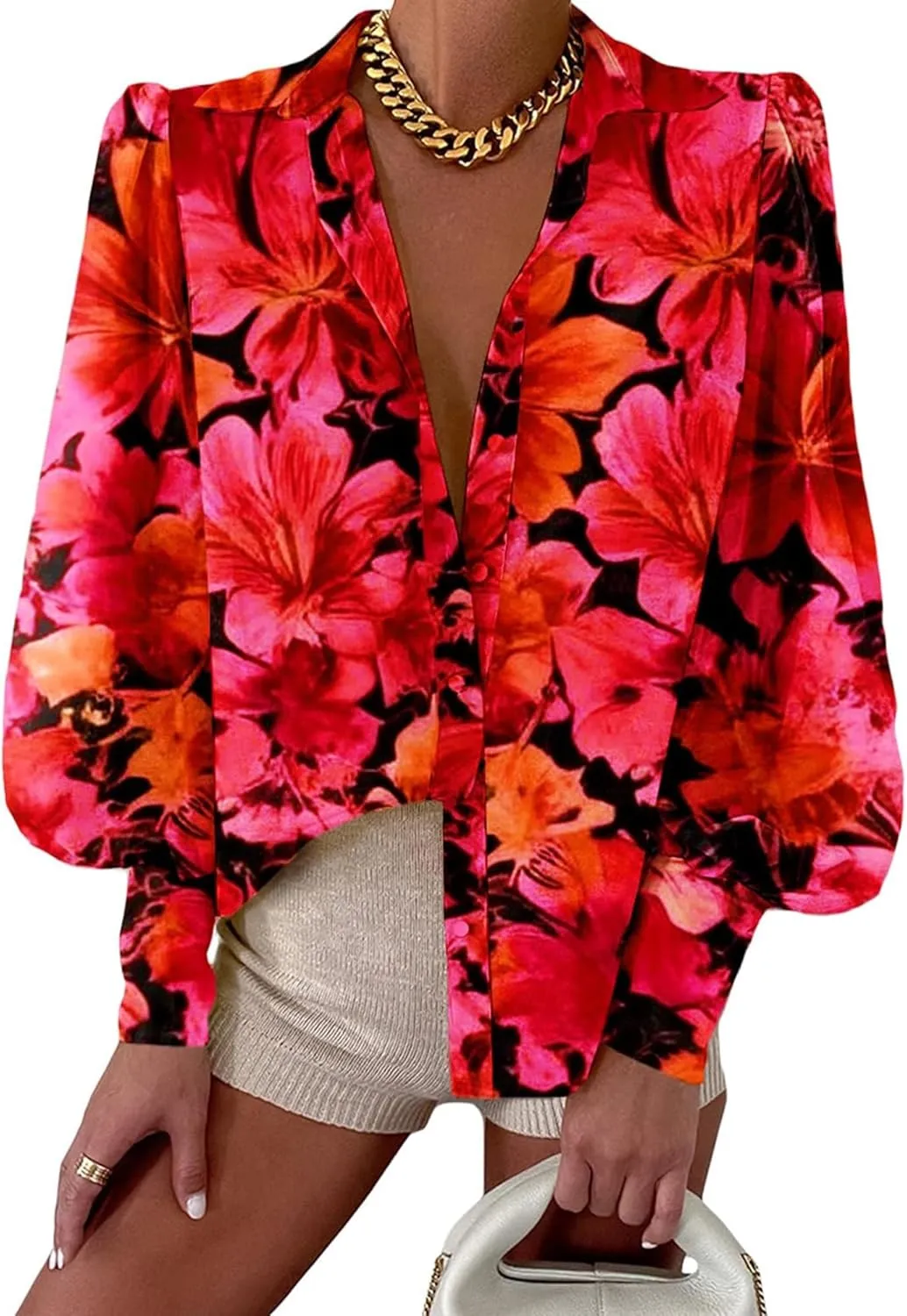 BTFBM Women Fashion Button Down Shirts V Neck Printed Solid Boho Long Sleeve Blouses Dressy Casual Summer Spring Tops