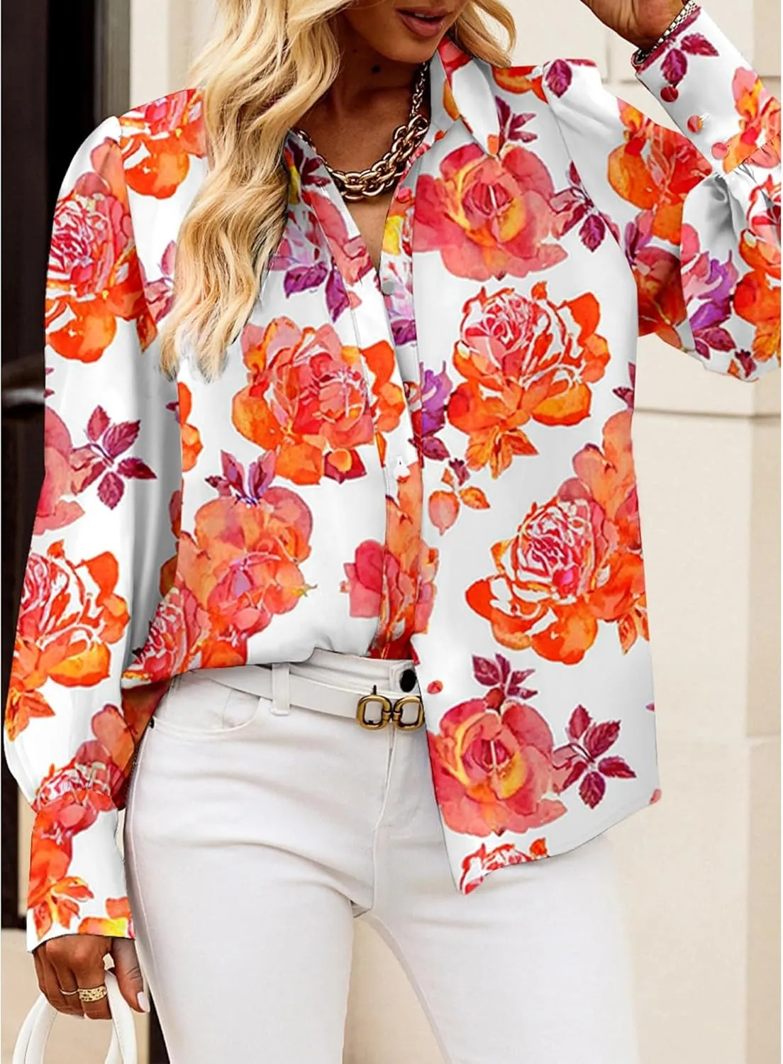 BTFBM Women Fashion Button Down Shirts V Neck Printed Solid Boho Long Sleeve Blouses Dressy Casual Summer Spring Tops