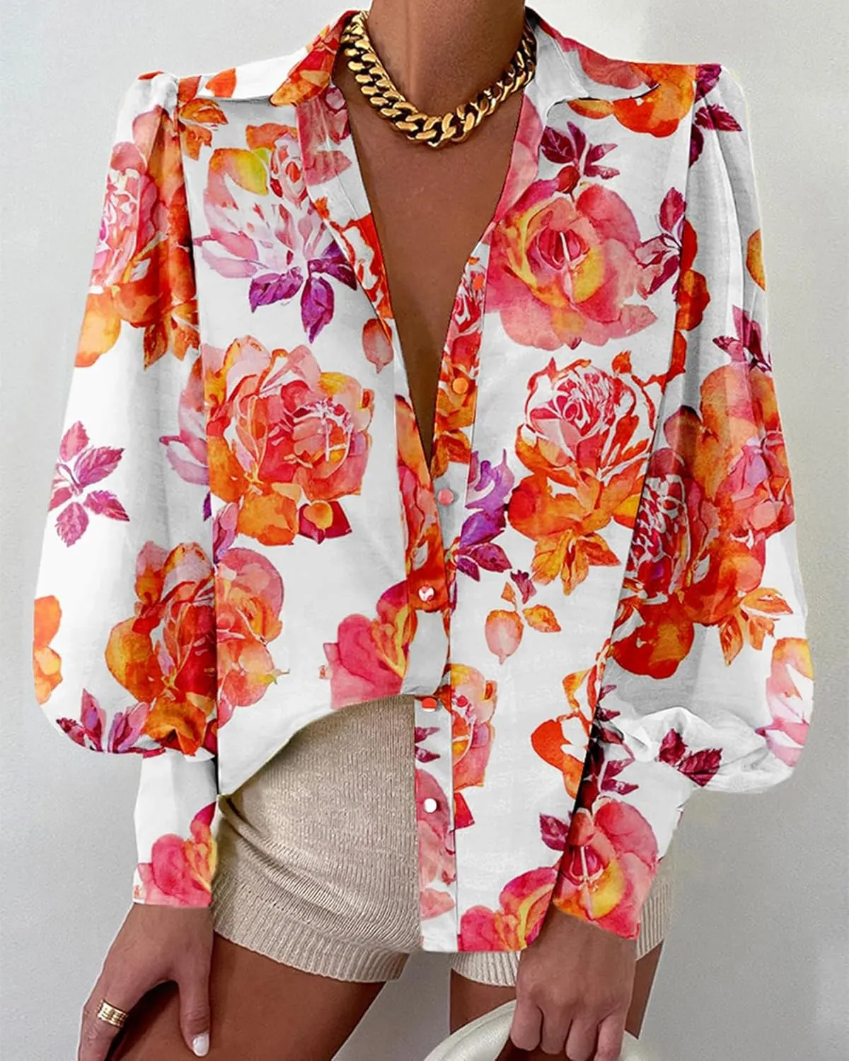 BTFBM Women Fashion Button Down Shirts V Neck Printed Solid Boho Long Sleeve Blouses Dressy Casual Summer Spring Tops
