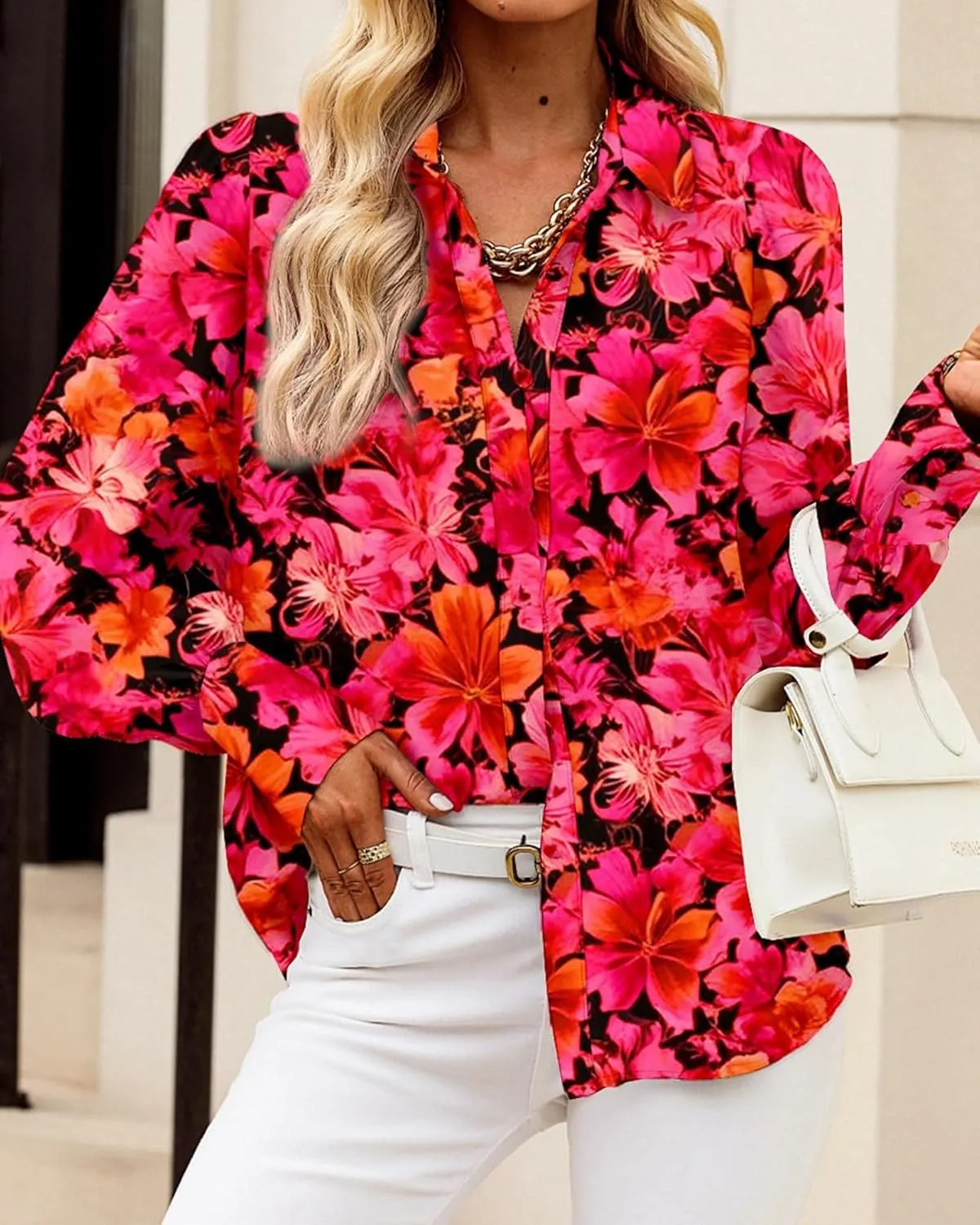 BTFBM Women Fashion Button Down Shirts V Neck Printed Solid Boho Long Sleeve Blouses Dressy Casual Summer Spring Tops