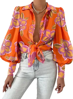 BTFBM Women Fashion Button Down Shirts V Neck Printed Solid Boho Long Sleeve Blouses Dressy Casual Summer Spring Tops