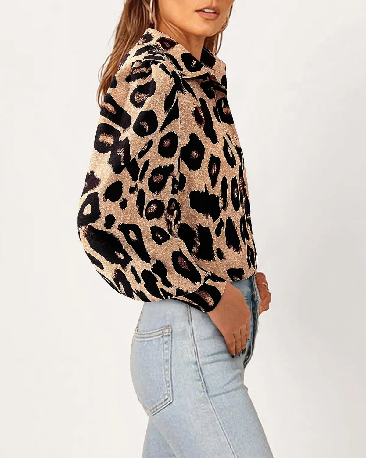 BTFBM Women Fashion Button Down Shirts V Neck Printed Solid Boho Long Sleeve Blouses Dressy Casual Summer Spring Tops