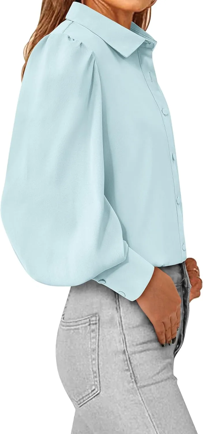 BTFBM Women Fashion Button Down Shirts V Neck Printed Solid Boho Long Sleeve Blouses Dressy Casual Summer Spring Tops
