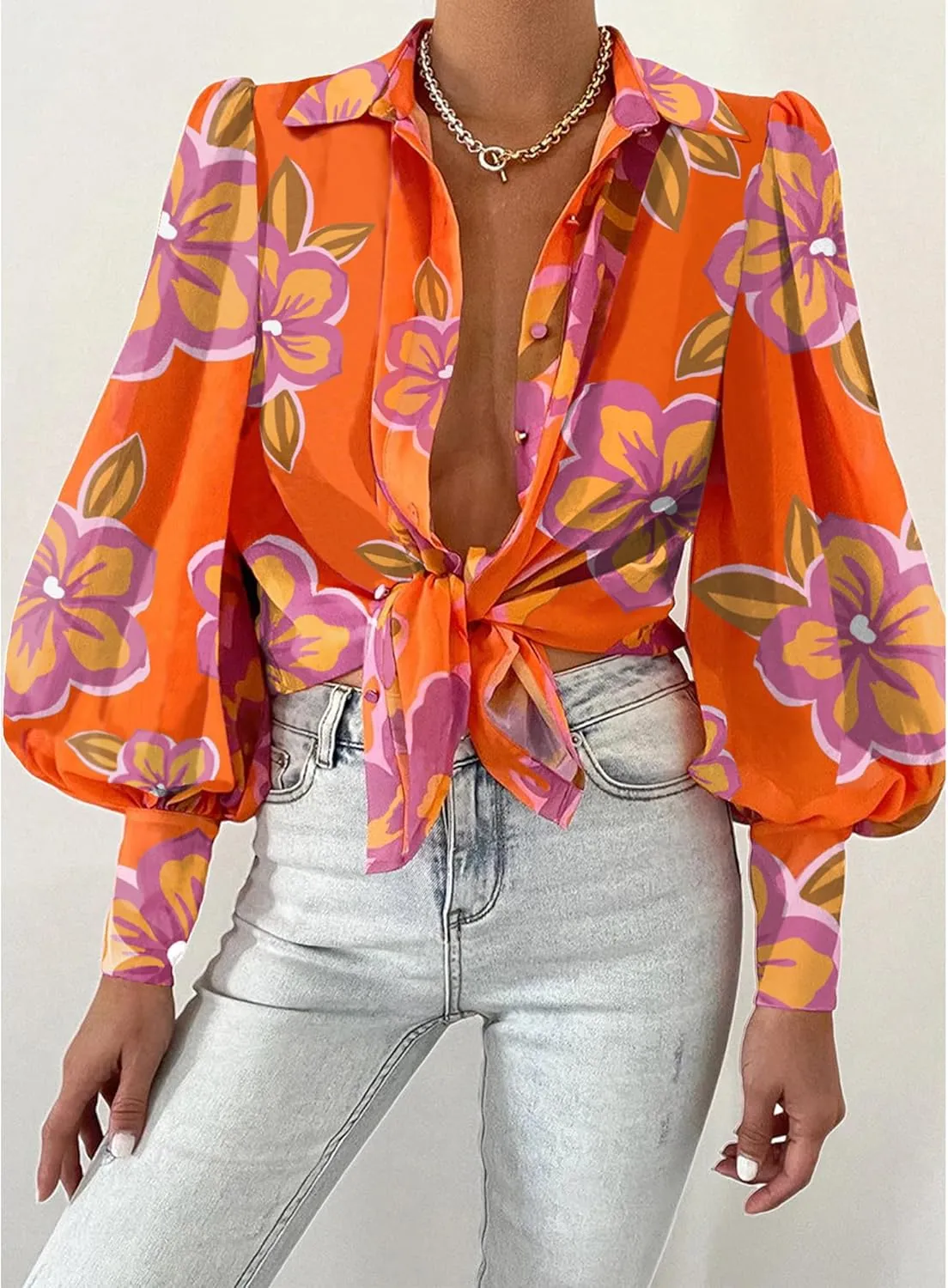 BTFBM Women Fashion Button Down Shirts V Neck Printed Solid Boho Long Sleeve Blouses Dressy Casual Summer Spring Tops