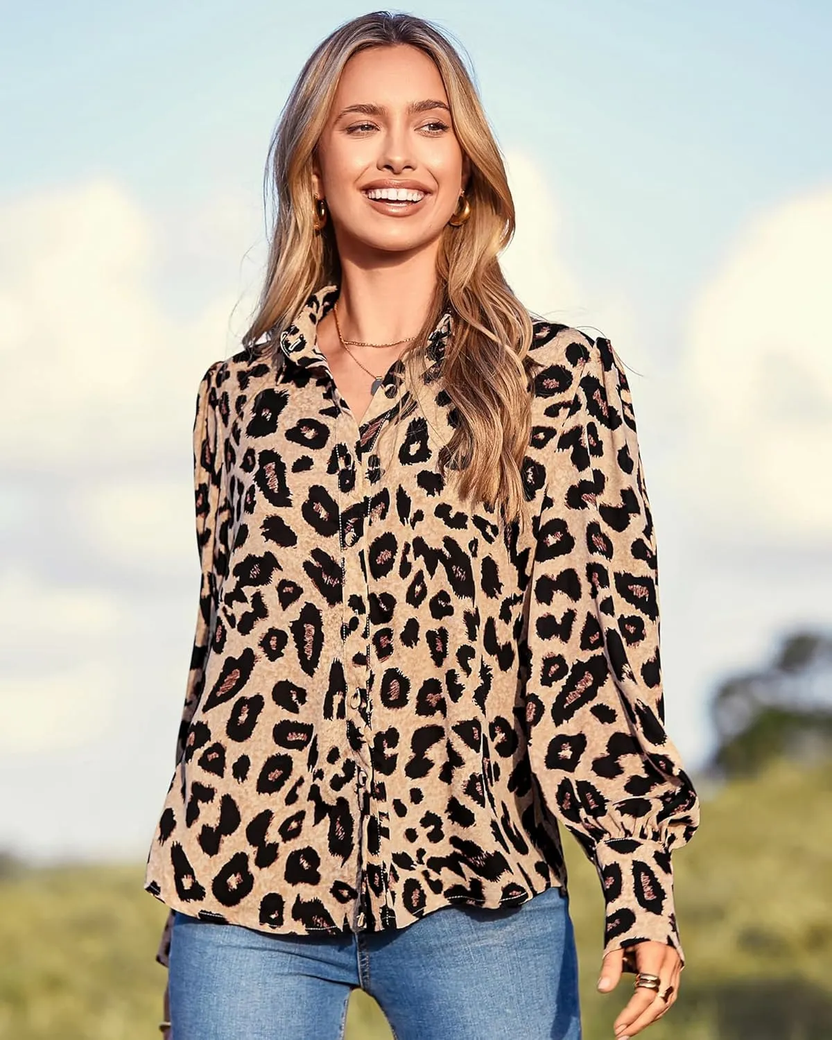 BTFBM Women Fashion Button Down Shirts V Neck Printed Solid Boho Long Sleeve Blouses Dressy Casual Summer Spring Tops
