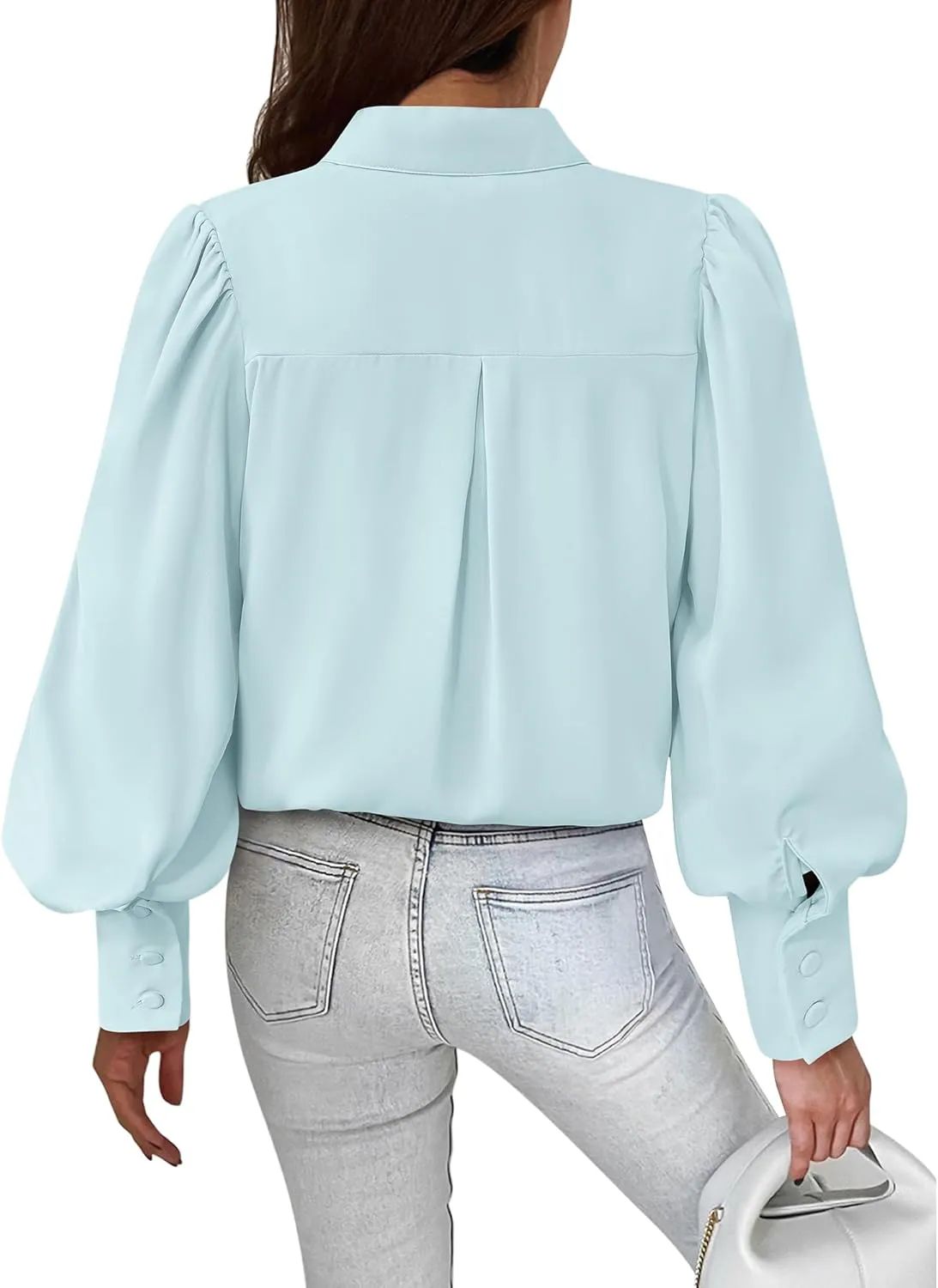 BTFBM Women Fashion Button Down Shirts V Neck Printed Solid Boho Long Sleeve Blouses Dressy Casual Summer Spring Tops