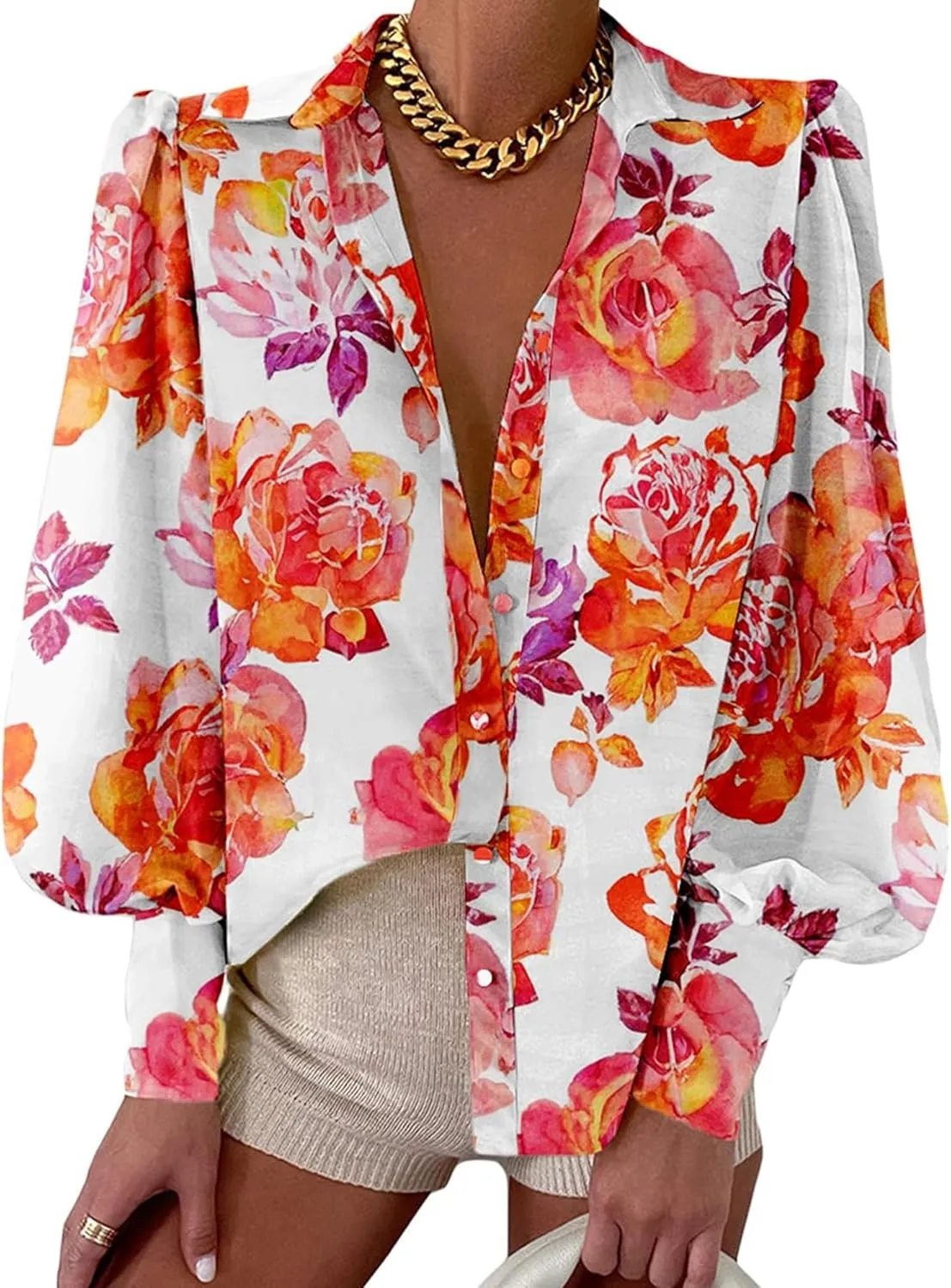 BTFBM Women Fashion Button Down Shirts V Neck Printed Solid Boho Long Sleeve Blouses Dressy Casual Summer Spring Tops