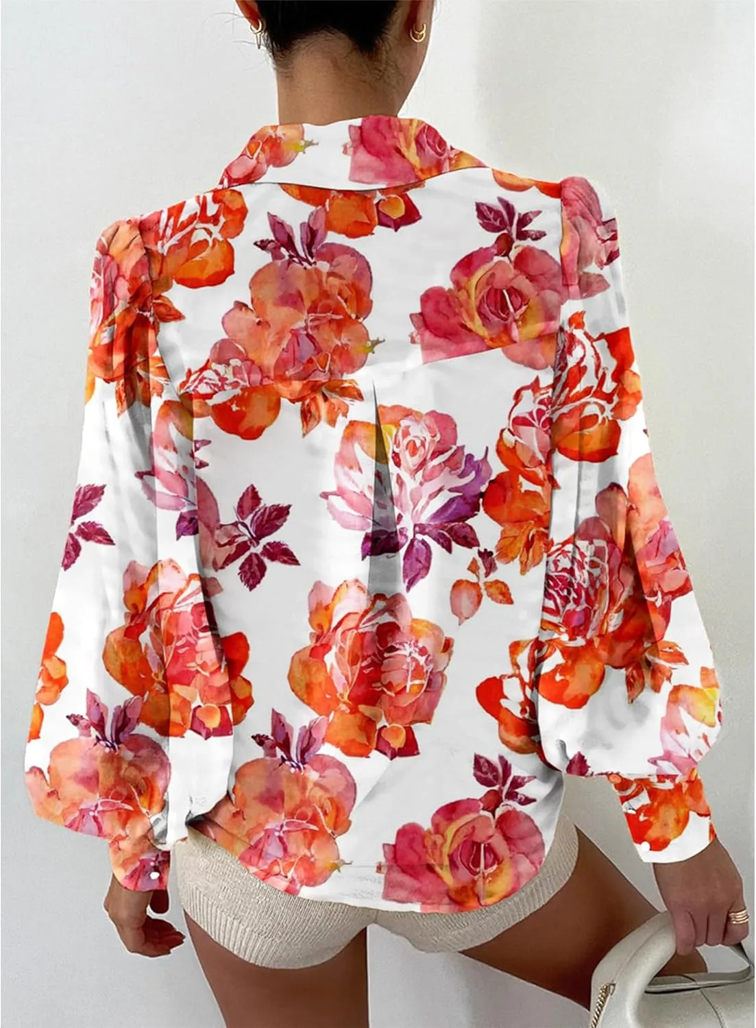 BTFBM Women Fashion Button Down Shirts V Neck Printed Solid Boho Long Sleeve Blouses Dressy Casual Summer Spring Tops